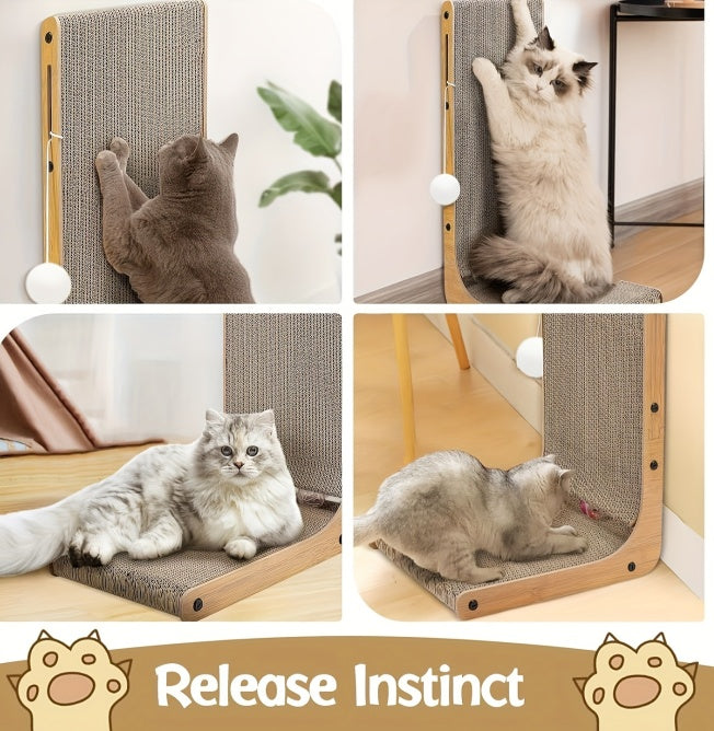Large Size Cat Scratching Board, 23.6 Inch L Shape Cat Scratching Pad Wall Mounted, Cat Scratching Board With Ball Toy For Indoor Cats To Play