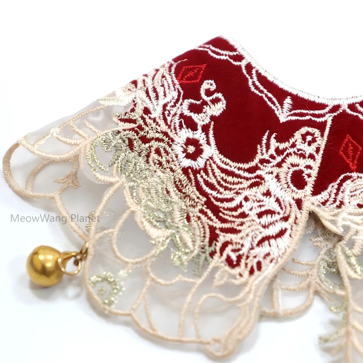 Handcrafted Festive Pet Cape Chinese Inspired Cloud Collar With Lion Tassel Charm For Cats Small Dogs Hanfu Style Scarf Accessory Elegant Cloud Collar For Pets Hanfu Inspired Shoulder Cape With Lucky
