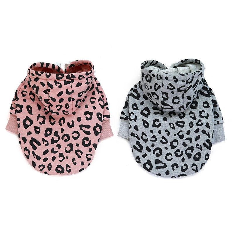 New Pet Sweater Fashion Leopard Dog Clothes Hooded Printing Simple Design Method Fighting Clothes