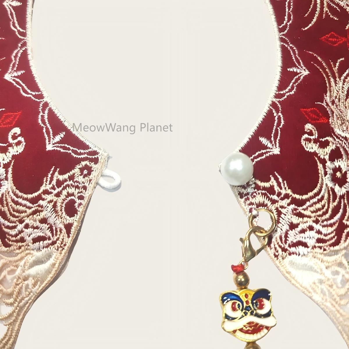 Handcrafted Festive Pet Cape Chinese Inspired Cloud Collar With Lion Tassel Charm For Cats Small Dogs Hanfu Style Scarf Accessory Elegant Cloud Collar For Pets Hanfu Inspired Shoulder Cape With Lucky