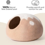 MEWOOFUN Handmade Wool Cat Cave Bed - Natural Felt Hideaway House For Indoor Cats & Kittens, Breathable Warm Pet Bed Grey, Medium