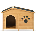 48 Wooden Dog House Outdoor With Porch, Dog Kennel With Water-Resistant Asphalt Roof And Fencing,Indoor & Outdoor Dog Crate With Paw Print, Medium, Nature