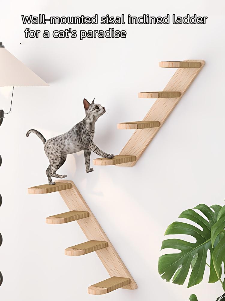 Four-layer Wooden Cat Climbing Frame With Sisal Rope Wall-mounted Multi-layer Cat Play Structure