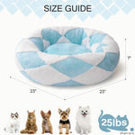 MEWOOFUN Donut Cat Bed For Indoor Cats - Round Washable Plush Pet Bed With Jacquard Shaggy Fabric & Non-Slip Bottom, Calming Small Dog Bed For Puppy & Kitten, 23 Inch Blue Check