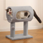 Gray Indoor Cat Tree With Hanging Ball 20.5Cat Tree With Tunnel Bed And Scratching Post Cat Tower
