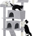 Made4Pets 56-inch Pet Cat Tree For Indoor Cats Multi-Level Cat Tree With 2 Apartments Cat Activity Center With Scratching Posts And Toys Light Gray