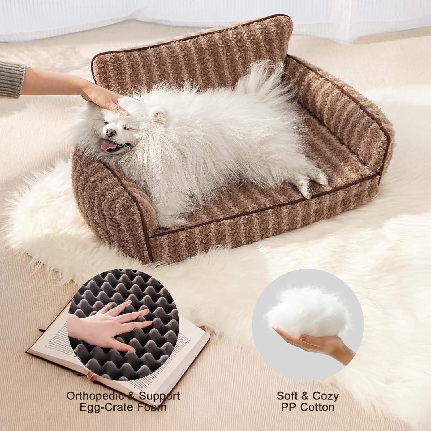 Mewoo Orthopedic Cat Couch For Indoor Cats - 26x19x11.8 Inch Pet Bed With Removable Washable Cover & Non-Slip Bottom, Small Dog Bed For Puppies, Brown