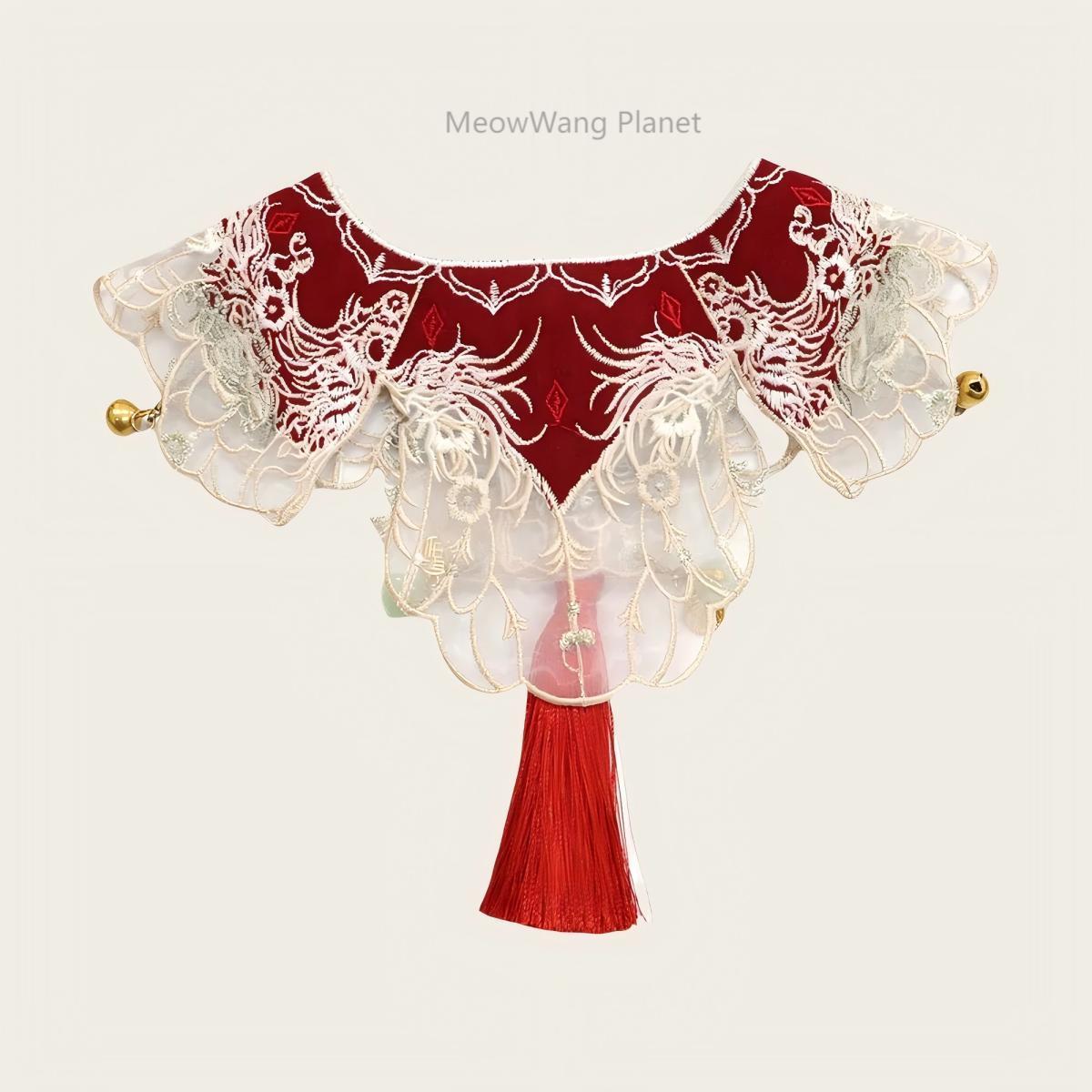 Handcrafted Festive Pet Cape Chinese Inspired Cloud Collar With Lion Tassel Charm For Cats Small Dogs Hanfu Style Scarf Accessory Elegant Cloud Collar For Pets Hanfu Inspired Shoulder Cape With Lucky