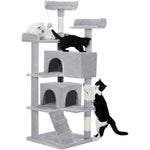 Made4Pets 56-inch Pet Cat Tree For Indoor Cats Multi-Level Cat Tree With 2 Apartments Cat Activity Center With Scratching Posts And Toys Light Gray