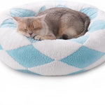 MEWOOFUN Donut Cat Bed For Indoor Cats - Round Washable Plush Pet Bed With Jacquard Shaggy Fabric & Non-Slip Bottom, Calming Small Dog Bed For Puppy & Kitten, 23 Inch Blue Check