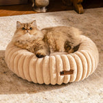 MEWOOFUN Donut Cat Bed - Washable Round Pet Bed For Indoor Cats & Kittens, Fluffy Non-Slip Calming Bed For Small Dogs, Light Brown