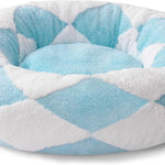 MEWOOFUN Donut Cat Bed For Indoor Cats - Round Washable Plush Pet Bed With Jacquard Shaggy Fabric & Non-Slip Bottom, Calming Small Dog Bed For Puppy & Kitten, 23 Inch Blue Check