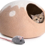 MEWOOFUN Handmade Wool Cat Cave Bed - Natural Felt Hideaway House For Indoor Cats & Kittens, Breathable Warm Pet Bed Grey, Medium