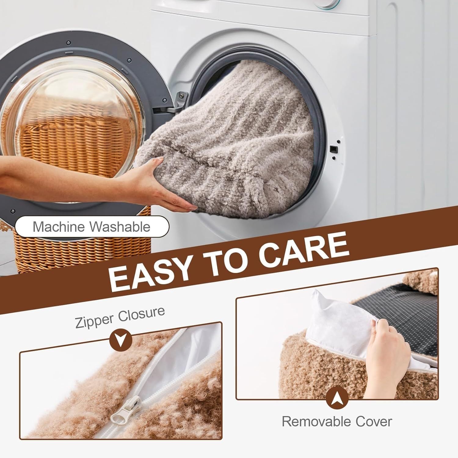 Mewoo Orthopedic Cat Couch For Indoor Cats - 26x19x11.8 Inch Pet Bed With Removable Washable Cover & Non-Slip Bottom, Small Dog Bed For Puppies, Brown