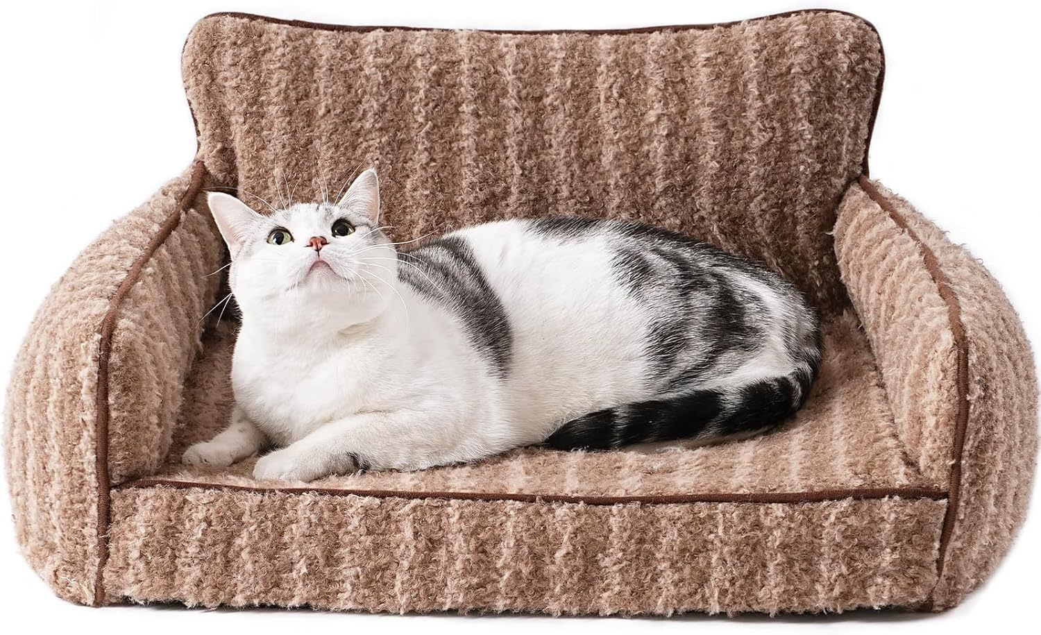 Mewoo Orthopedic Cat Couch For Indoor Cats - 26x19x11.8 Inch Pet Bed With Removable Washable Cover & Non-Slip Bottom, Small Dog Bed For Puppies, Brown