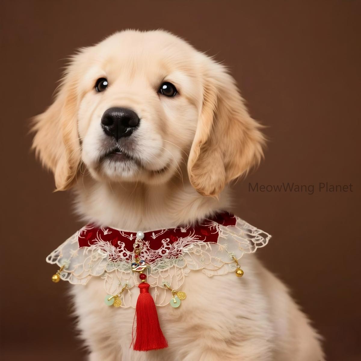 Handcrafted Festive Pet Cape Chinese Inspired Cloud Collar With Lion Tassel Charm For Cats Small Dogs Hanfu Style Scarf Accessory Elegant Cloud Collar For Pets Hanfu Inspired Shoulder Cape With Lucky