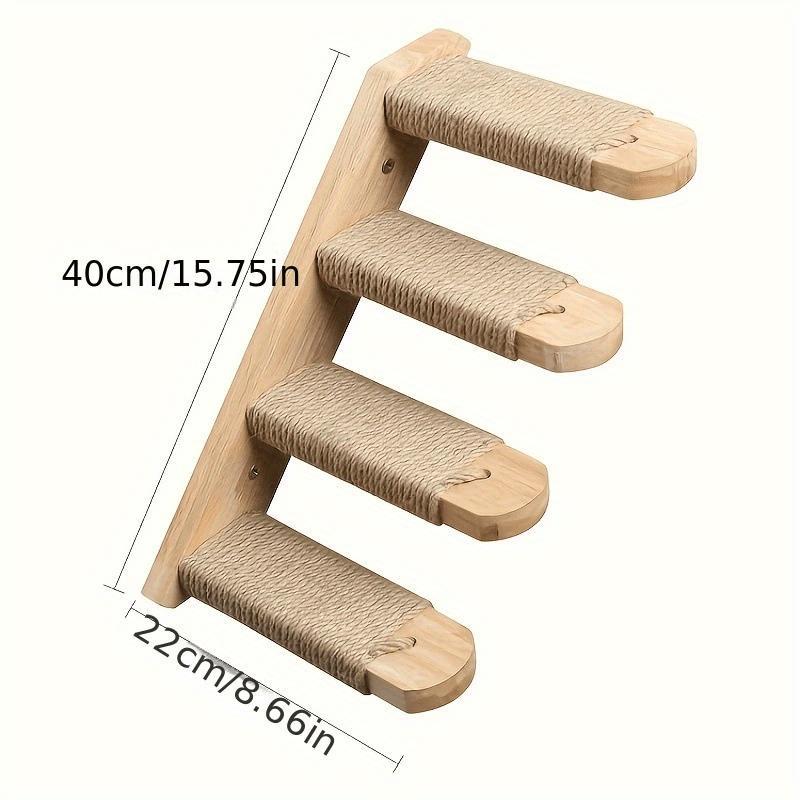 Four-layer Wooden Cat Climbing Frame With Sisal Rope Wall-mounted Multi-layer Cat Play Structure