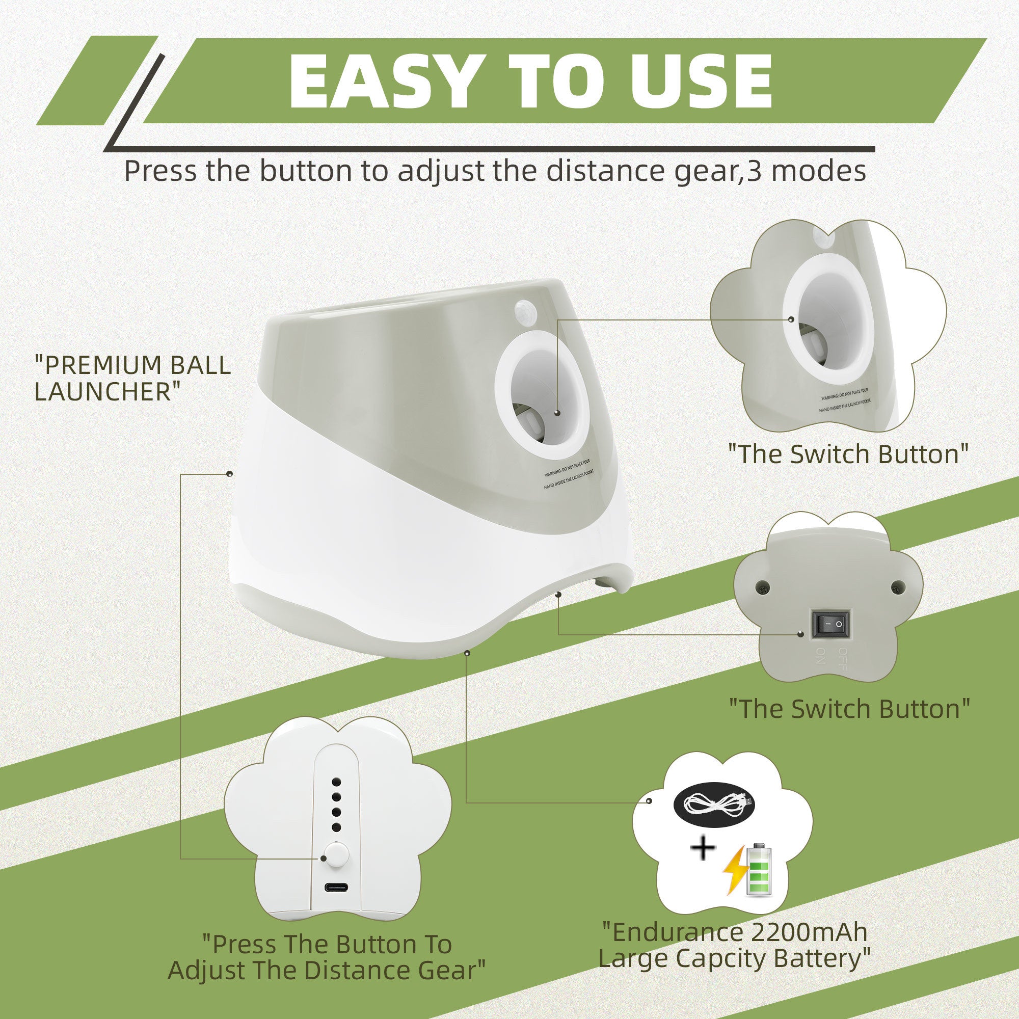 Only Supports Self Pickup  Automatic Dog Ball Launcher, Indoor Outdoor Interactive Dog Toy With Three Launch Ranges, Includes 6 Mini Tennis Balls And A Data Cable