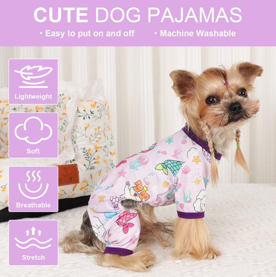 Dog Pajamas Pjs Spring Summer Dog Clothes For Small Dogs Girl Boy, Soft Stretchy Tiny Chihuahua Yorkie Puppy Clothes Doggie Onesies Cat Pet Jammies Outfit, Mermaids