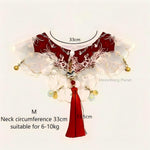 Handcrafted Festive Pet Cape Chinese Inspired Cloud Collar With Lion Tassel Charm For Cats Small Dogs Hanfu Style Scarf Accessory Elegant Cloud Collar For Pets Hanfu Inspired Shoulder Cape With Lucky